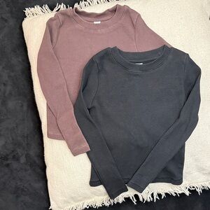 Tones Kids Long Sleeve Ribbed Shirts - Black and Coffee